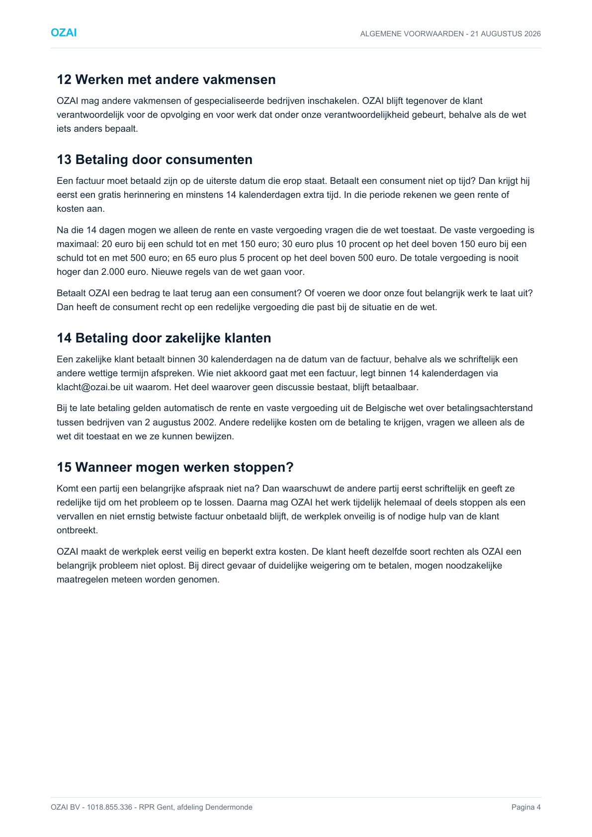 Algemene voorwaarden OZAI, pagina 4