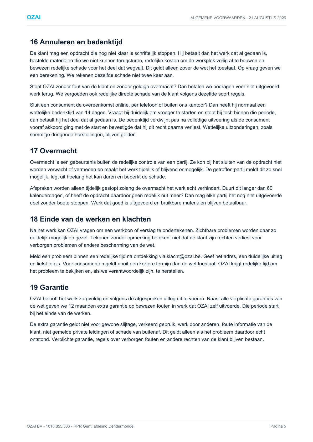 Algemene voorwaarden OZAI, pagina 5