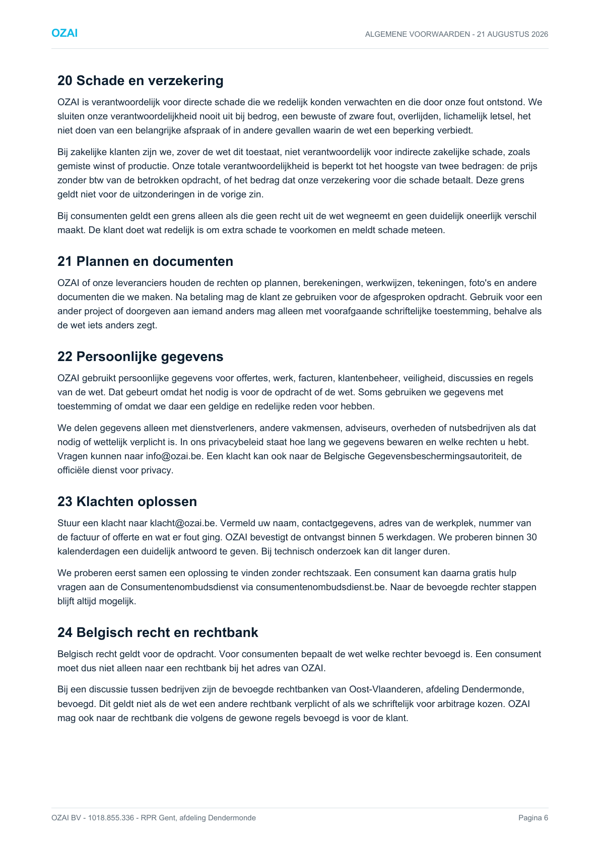 Algemene voorwaarden OZAI, pagina 6