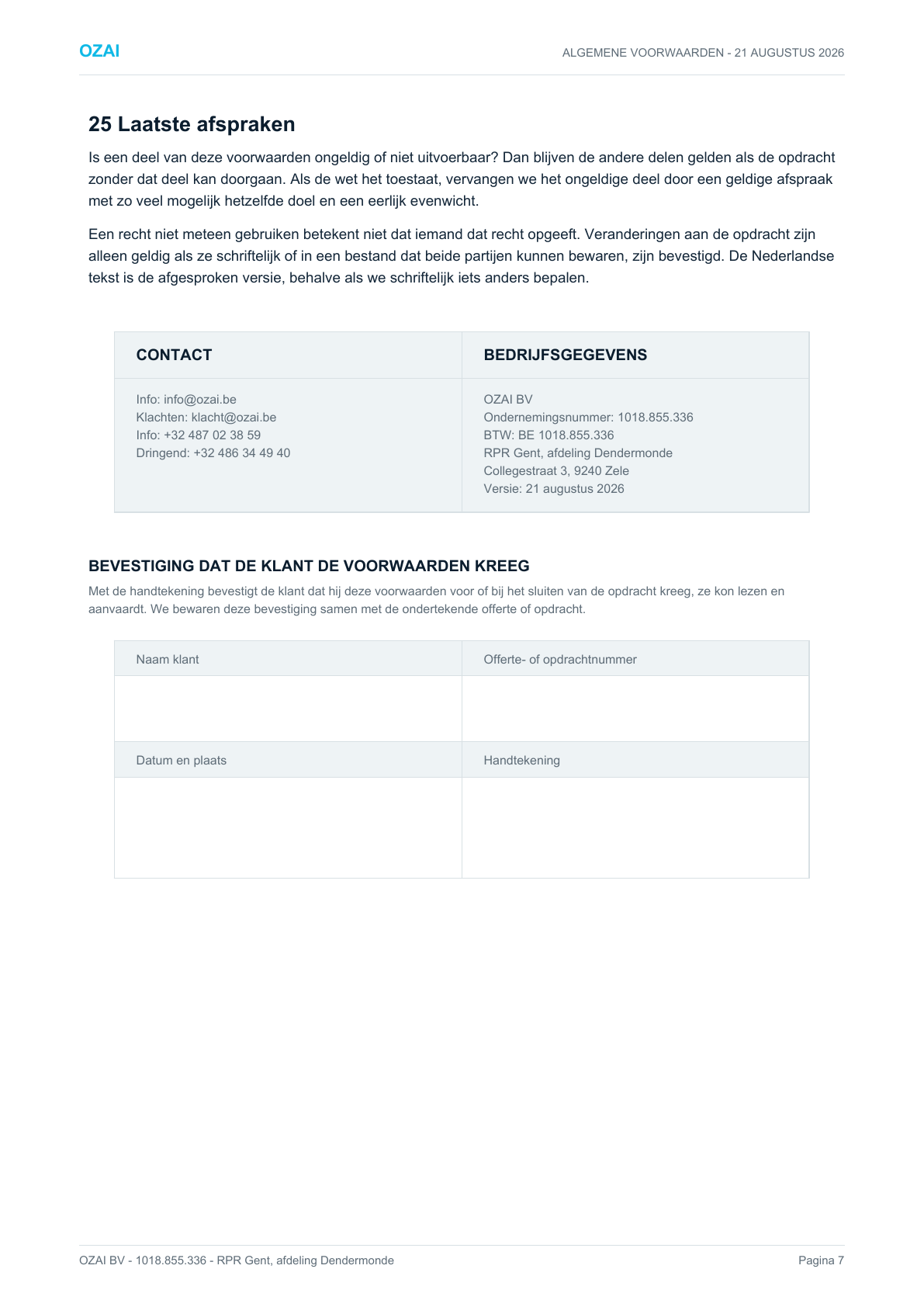Algemene voorwaarden OZAI, pagina 7